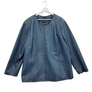 Maggie Barnes Womens Leather Minimalist Moto Core Jacket 3X Teal Blue Full Zip